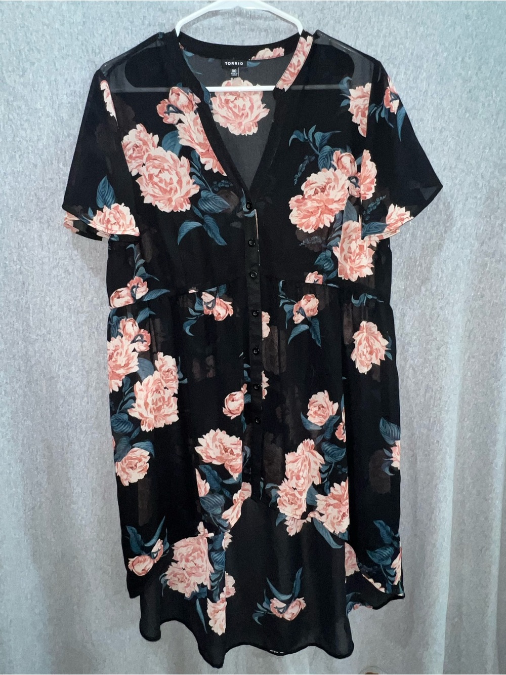 torrid Black Floral Button-Front Dress with Pink Blooms